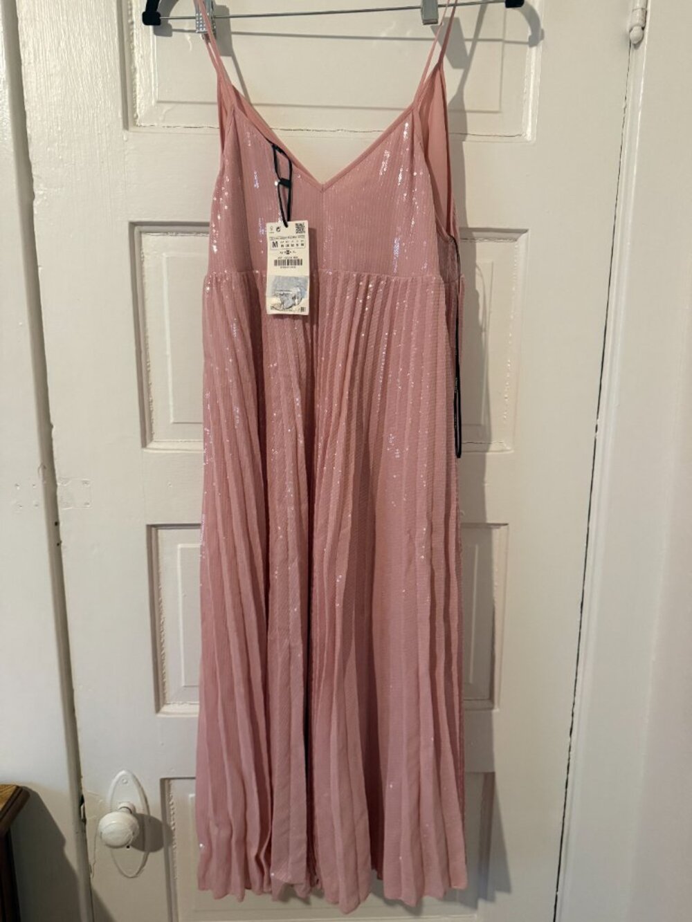 Zara Pink Sequin Pleated Midi Dress SzM - Picture 2 of 8